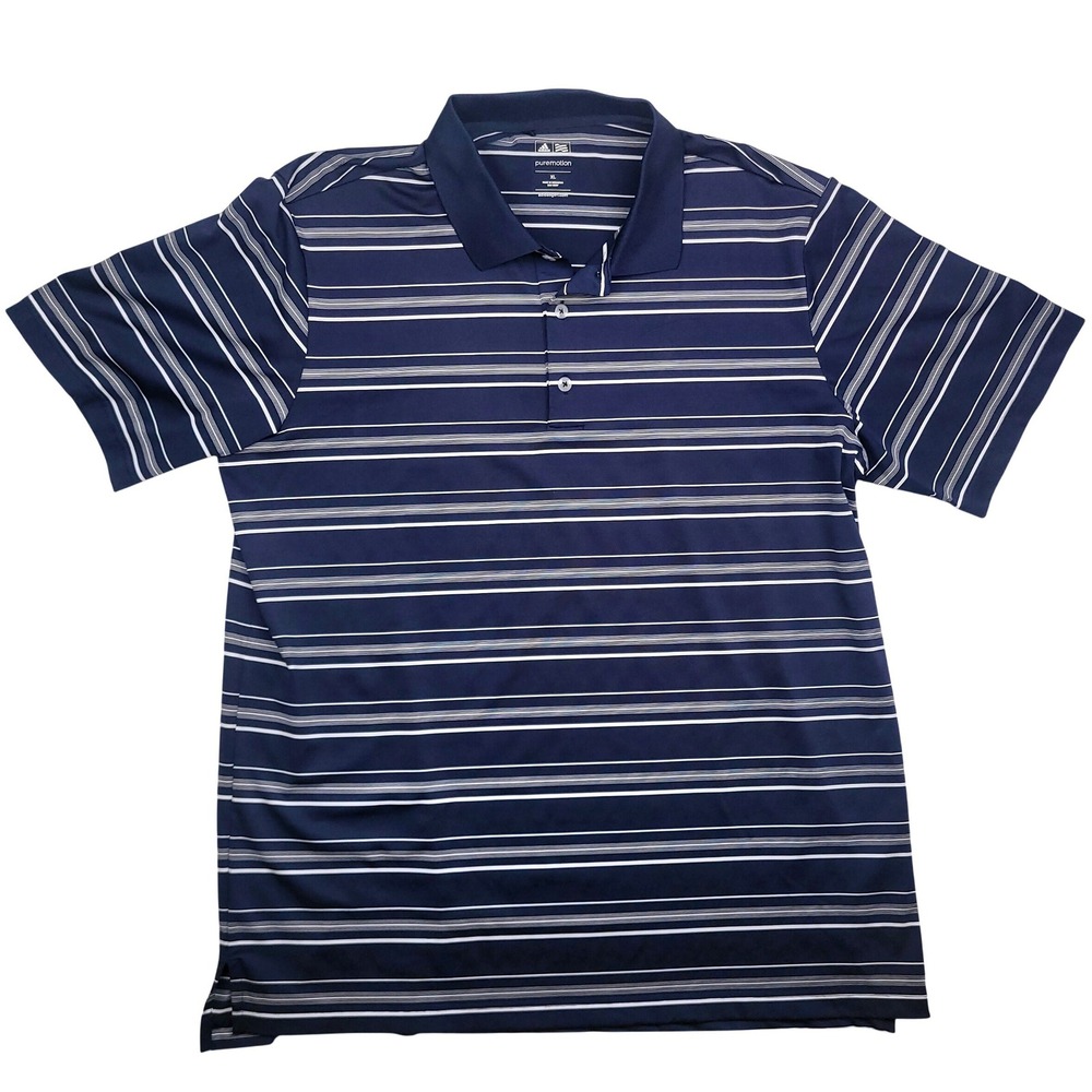 Adidas Puremotion Mens XL Golf Polo Shirt Navy Blue White Striped Activewear